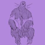  awarebear claws eyes_closed feral fur male mammal mid_transformation motion_lines neck_growth nude pilosan purple_background simple_background sitting sloth solo transformation were weresloth xenarthran 