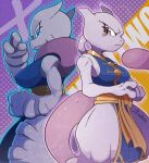  2023 3_fingers anthro blue_eyes breasts drawligator female fingers generation_1_pokemon hi_res legendary_pokemon long_tail mammal mega_evolution mega_mewtwo mega_mewtwo_x mewtwo nintendo pokemon pokemon_(species) pokemon_unite purple_eyes tail white_body 