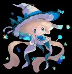  black_background blue_bow blue_bowtie blue_eyes bow bowtie candy dot_mouth facial_mark food hat highres jirachi pokemon pokemon_(creature) rare_candy simple_background star_(symbol) su_(sajo_su5) witch_hat 