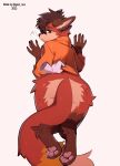  absurd_res anthro big_butt butt canid canine clothed clothing clothing_grab confusion digital_media_(artwork) fox fur girly hair hi_res hole_(anatomy) hoodie huge_butt looking_at_viewer looking_back male mammal oneshotfox paws pinned question_mark solo solo_focus spreading tail thericegoat thick_thighs topwear wide_hips 