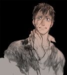  1boy bertolt_hoover black_background bleeding blood blood_on_face graphite_(medium) hand_on_own_neck injury male_focus prema-ja scared shingeki_no_kyojin short_hair solo spoilers spot_color tearing_up traditional_media upper_body 