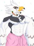  abs absurd_res anthro avian bath_towel beak bird braided_hair breath_of_the_wild chest_tuft clothed clothing feathered_tail feathers grey_body grey_feathers hair hi_res isaacyote_(artist) makeup male multicolored_body multicolored_feathers muscular muscular_anthro muscular_male navel nintendo nipples pecs rito solo tail teba_(tloz) the_legend_of_zelda towel_around_waist tuft two_tone_body two_tone_feathers two_tone_tail_feathers white_body white_feathers winged_arms wings yellow_beak yellow_eyes 