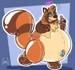  2017 5_fingers air_valve animate_inanimate anthro belly big_belly big_tail blue_background brown_arms brown_body brown_ears brown_fur brown_markings brown_nose canid canine digital_media_(artwork) eyebrows facial_markings fingerpads fingers fur geometric_background head_markings head_tuft hi_res huge_tail hypnosis implied_inflation inflatable inflatable_transformation leg_markings living_inflatable male mammal marcus_fukuyama markings mind_control neck_tuft overweight overweight_anthro overweight_male partial_transformation pawpads pink_pawpads pink_tongue raccoon_dog ring_(marking) ringed_eyes simple_background snout snout_markings socks_(marking) solo soul-silver-dragon tail tan_belly tan_body tan_eyebrows tan_fur tan_inner_ear tan_markings tanuki tongue tuft 