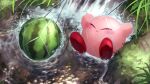  absurdres afloat blush_stickers closed_eyes colored_skin food fruit grass highres kirby kirby_(series) net no_humans pink_skin shiburingaru water watermelon 