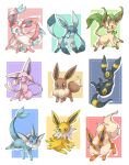  absurdres animal_hands blue_background blue_eyes bow bowtie brown_eyes collage commentary_request dot_nose eevee espeon fins flareon forked_tail fur_collar gem glaceon green_background head_fins highres jolteon leaf leafeon looking_at_viewer no_humans open_mouth pink_background pokemon pokemon_(creature) purple_background purple_eyes red_background red_eyes red_gemstone ribbon sitting sylveon tail towa_(clonea) umbreon vaporeon white_background white_bow white_bowtie white_fur yellow_background yellow_fur 