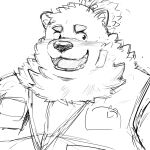  1:1 anthro bandage canid canine canis clothing domestic_dog eyebrows fluffy hi_res lifewonders live_a_hero male mammal mohumohudansi monochrome neck_tuft overweight sketch solo thick_eyebrows topwear tuft vest yohack 