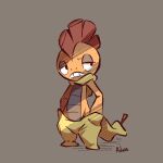  1:1 advos ambiguous_gender anthro biped frown generation_5_pokemon grey_background looking_aside nintendo orange_body pokemon pokemon_(species) red_body scrafty simple_background solo yellow_body 