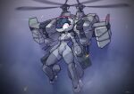  2023 aircraft armored_core_(series) breasts digital_media_(artwork) female flying gun hi_res living_aircraft living_helicopter living_machine living_vehicle machine metallic_body navel ranged_weapon red_eyes rotor sat_v12 simple_background smile solo vehicle weapon 