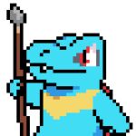  animal_focus animated animated_gif arm_up closed_mouth commentary english_commentary fangs fangs_out holding holding_polearm holding_weapon looking_to_the_side looping_animation lowres no_humans outline pixel_art pokemon pokemon_(creature) polearm red_eyes simple_background solo spear totodile transparent_background upper_body walking weapon white_outline wisgarus 