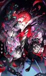  1boy clothing_request falling_petals flower hair_between_eyes highres ink looking_at_viewer mura_karuki open_mouth original petals red_eyes red_flower red_hair red_petals red_rose rose short_hair sidelocks solo teeth tongue tongue_out 