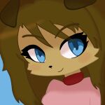  1:1 animated anthro blinking blue_eyes blush brown_hair canid canine canis clothing collar domestic_dog female hair harper_(yeetboi420z) mammal short_playtime smile sweater topwear yeetboi420z 