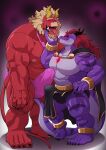  anthro clothed clothing demon dragon duo erection erection_under_clothing fan_character gardie_(otukimi) humanoid hypnosis hypnotic_eyes male male/male mind_control muscular muscular_anthro muscular_humanoid muscular_male nipples othukimi red_body red_skin scalie tongue tongue_out underwear 