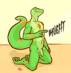  anthro athletic athletic_anthro athletic_male balls casual_nudity feet flaccid foreskin gecko genitals green_body humanoid_genitalia humanoid_hands humanoid_penis kneeling lizard male month_(artist) navel non-mammal_navel nude penis reptile scalie simple_background smile solo solo_focus 