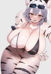  animal_humanoid animated anthro big_breasts bikini blush bodily_fluids breasts cleavage clothed clothing cuff_(restraint) curvy_figure cute_fangs eyewear fangs felid felid_humanoid female green_eyes grey_hair hair hololive huge_breasts humanoid kakuteki11029 legband looking_at_viewer mammal mammal_humanoid mostly_nude pantherine pantherine_humanoid restraints selfie shirogane_noel simple_background smile solo stripes sunglasses sweat swimwear tail teeth thick_thighs thighband tiger tiger_humanoid voluptuous vtuber white_body wide_hips wrist_cuffs 