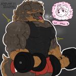  1:1 andre_(just_arai) anthro arai_(just_arai) barazoku big_muscles bodily_fluids brown_body brown_fur bulge canid canine canis domestic_dog exercise fur hi_res huge_muscles hyper hyper_muscles khrunkisillegal male mammal muscular muscular_anthro muscular_male obscured_eyes pecs simple_background sweat sweatdrop tongue tongue_out vein veiny_muscles weightlifting workout 