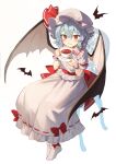  1girl bat_wings black_tea black_wings blue_hair blush chair closed_mouth collared_shirt cup fingernails frilled_shirt_collar frilled_skirt frills full_body hair_between_eyes hat hat_ribbon highres holding jill_07km mob_cap nail_polish red_eyes red_nails red_ribbon remilia_scarlet ribbon shirt short_hair short_sleeves simple_background sitting skirt socks solo tea touhou white_background white_headwear white_shirt white_skirt white_socks wings wrist_cuffs 