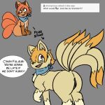  aetherouranos anus blush canid canine female feral generation_1_pokemon genitals looking_at_viewer mammal multi_tail ninetales nintendo open_mouth pokemon pokemon_(species) pokemon_mystery_dungeon pussy pyre_(vulpix) simple_background smile solo tail text vulpix 