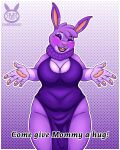  absurd_res anthro blush breasts clothed clothing digital_media_(artwork) dress female fur hi_res karen_(marothedarkrabbit) lagomorph leporid male mammal marothedarkrabbit_(artist) purple_body rabbit simple_background smile solo thick_thighs 