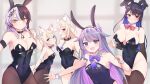  5girls asymmetrical_horns bare_shoulders black_hair blue_hair breasts colored_inner_hair demon_horns english_commentary fur_trim fuwawa_abyssgard hair_ornament highres hirasawa_izumi hololive hololive_english horns koseki_bijou large_breasts long_hair looking_at_viewer medium_breasts mococo_abyssgard mole mole_under_eye multicolored_hair multiple_girls nerissa_ravencroft petite red_eyes shiori_novella small_breasts solo two-tone_hair virtual_youtuber 