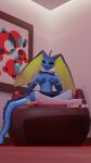 3d_(artwork) 9:16 absurd_res anthro black_eyes blender_(software) blue_body blue_fin blue_tail bottomwear breasts clothing covering covering_breasts crossed_legs digital_media_(artwork) eeveelution feet female furniture generation_1_pokemon generation_4_pokemon hi_res hybrid long_ears looking_at_viewer lopunny multicolored_body multicolored_ears multicolored_tail nintendo nude painting pokemon pokemon_(species) seductive simple_background sitting skirt small_breasts sofa solo tail toes two_tone_body vaporeon vaporunny_(japeal) warfare_machine warfare_vaporunny warfaremachine white_body zeke_dile 