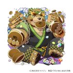  2023 anthro bear biped brown_body eating food humanoid_hands kemono kinoshita-jiroh male mammal one_eye_closed overweight overweight_male saigou_shirou sengoku_puzzle sitting solo wink 