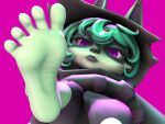  3d_(artwork) anthro barefoot clothed clothing digital_media_(artwork) feet female foot_fetish foot_focus fur green_hair hair hardodoge hi_res humanoid_feet league_of_legends looking_at_viewer plantigrade riot_games simple_background soles solo source_filmmaker toes vex_(lol) widescreen yordle 