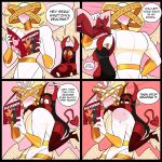  angel breasts clothed clothing comic demon dialogue digital_media_(artwork) duo english_text feathered_wings feathers female hi_res humanoid idolomantises magazine sera_(idolomantises) simple_background text wings 