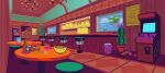  alcohol arcade_cabinet bar_(place) beer beer_bottle blue_sky bottle bowl cactus chandelier chao_(sonic) cloud cup day digimin door drinking_glass english_text flower_pot highres indoors monitor motion_blur no_humans non-web_source official_art omochao palm_tree peanut plant poster_(object) potted_plant saloon saloon_doors scenery sky sonic_(series) spill stool table the_murder_of_sonic_the_hedgehog train_interior tree wanted window 
