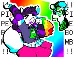  aliasing ambiguous_gender anthro bottomwear catjam_(artist) cel_shading clothing duo excited female fur hair highlights_(coloring) horn multicolored_hair purple_hair rainbow_hair rawr shaded skirt striped_hair studded_belt white_body white_fur xcite_(catjam) 
