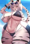  absurd_res anthro big_breasts bikini breasts clothed clothing curvy_figure felid female fur green_eyes hair hi_res huge_breasts kakuteki11029 kemono looking_at_viewer mammal pantherine smile solo striped_body striped_fur stripes swimwear tail thick_thighs tiger voluptuous white_body white_fur wide_hips 