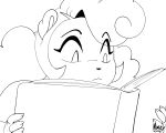 anthro book clothed clothing cricetid english_text female hair hamster holding_book holding_object mammal monochrome nimzy noms_(nimzy) pupils rodent text 