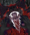  absurd_res ambiguous_gender anthro black_body black_claws black_fur black_nose bodily_fluids canid canine claws duo first_person_view fur gil_(sergal) glowing glowing_eyes hi_res imminent_vore kibacreations long_tongue male male/ambiguous mammal open_mouth red_body red_fur rex_luporum saliva saliva_on_tongue saliva_string sergal teeth throat tongue vore were werecanid werecanine werewolf 