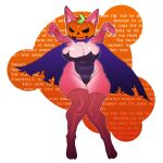  2023 absurd_res alpha_channel anthro canid canine cape claws clothing digital_drawing_(artwork) digital_media_(artwork) female food fox fruit fur halloween hi_res holidays legwear mammal nocimon orange_background pink_body pink_fur plant pumpkin pumpkin_head raised_arms simple_background solo stockings text torn_clothing transparent_background unitard 