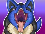  aafox196 animal_humanoid anthro big_breasts blue_body blue_fur breasts canid canine canis digital_media_(artwork) duo fangs female female_pred first_person_view fur generation_4_pokemon hi_res human humanoid imminent_vore looking_at_viewer lucario lucia_(aafox196) male male/female male_pov mammal mammal_humanoid mouth_shot nintendo nude open_mouth oral_vore pokemon pokemon_(species) rumbling_stomach simple_background smile solo sound_effects teeth throat tongue tongue_out uvula vore 