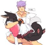  anthro black_body black_fur black_hair blue_eyes breasts bridal_carry carrying carrying_another carrying_partner clothing digitigrade duo eating enen666 feet felid feline female food fur hair human maid_uniform male male/female mammal olva_(enen666) pawpads paws pink_clothing scar scars_all_over shalulu_(enen666) shirt tail tank_top topwear uniform white_body white_clothing white_fur 