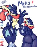  absurd_res amphibian anthro blue_body breasts butt fan_character female frog front_view generation_6_pokemon greninja hi_res nintendo patatero69 pokemon pokemon_(species) rear_view small_breasts solo 