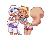  anthro avian bird bottomwear clothing confusion duo embrace flag gull hi_res hug joshua kitsune2000 lari larid lgbt_pride male mammal rodent sciurid shorts sportswear suihei tree_squirrel 