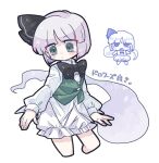  1girl black_hairband black_ribbon bloomers closed_mouth cropped_legs green_vest grey_eyes hair_ribbon hairband harunori_(hrnrx) hitodama konpaku_youmu konpaku_youmu_(ghost) long_sleeves ribbon shirt short_hair solo touhou underwear vest white_bloomers white_hair white_shirt 