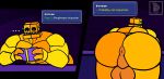  anus backsack balls barazoku bent_over biceps big_butt book butt dialogue digital_media_(artwork) english_text genitals geometry_dash holding_book holding_object humanoid koki_1 machine male manual muscular muscular_humanoid muscular_male not_furry nude open_mouth pecs perineum potbor_(geometry_dash) reading reading_book rear_view robot robot_humanoid robtopgames solo teeth text yellow_body 