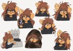  &lt;3 2023 anthro apogee_(tinygaypirate) bedding blanket blush canid canine canis clothed clothing digital_media_(artwork) domestic_dog embrace eyewear female female_anthro floppy_ears gesture glasses gun hair head_tilt holding_gun holding_object holding_weapon hoodie hug kemono long_hair looking_at_viewer mammal multiple_images piercing question_mark ranged_weapon shrug spitz tattoo tinygaypirate topwear weapon 