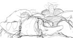  anthro big_butt blush butt cuddling dinosaur embrace eyes_closed fang_(gvh) female first_person_view goodbye_volcano_high hair hi_res kheltari long_hair long_snout monochrome pterodactylus pterosaur reptile scalie simple_background sketch snoot_game_(fan_game) snout solo tail tail_motion tailwag white_background 