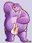  2023 3:4 anthro armpit_hair bear belly big_belly blush body_hair clothing guitar hi_res jakegr male mammal musical_instrument overweight overweight_male plucked_string_instrument purple_body simple_background solo string_instrument underwear 