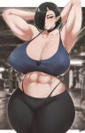 abs armpit_hair batako big_breasts black_hair body_hair breasts choker cleavage clothed clothing female hair hi_res horn horned_humanoid huge_breasts humanoid jewelry muscular muscular_female necklace not_furry 
