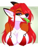  2023 anthro breasts canid canine chest_tuft clothed clothing digital_media_(artwork) ei-ka eyebrows eyelashes female fox fur hair mammal orange_body orange_fur red_hair smile solo tuft white_body white_fur 