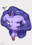  2023 absurd_res anthro areola balls barazoku biceps digital_media_(artwork) dragon facial_piercing genitals glans grey_background hand_on_stomach hi_res high-angle_view holding_belly humanoid_genitalia humanoid_penis male moobs muscular muscular_anthro muscular_male muscular_thighs navel nipples nose_piercing nose_ring nostril_ring nude pecs penis piercing purple_body quads ring_piercing scalie simple_background slightly_chubby solo thick_thighs zfou 