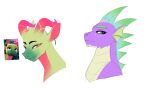  aztrial dragon ear_fins ear_piercing fin friendship_is_magic green_body green_eyes green_scales hasbro hi_res horn leaf_(mlp) looking_at_viewer male my_little_pony piercing pupils purple_body purple_scales scales screencap slit_pupils spike_(mlp) 