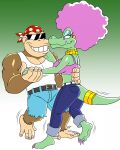  aeolus06 afro anthro ape clothed clothing dancing donkey_kong_(series) duo eye_contact eyewear female funky_kong hair hand_holding haplorhine hi_res kalypso kremling looking_at_another male male/female mammal nintendo primate purple_hair scalie smiling_at_each_other sunglasses 