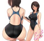  1girl amagami ass breasts commission competition_swimsuit dated highres large_breasts looking_at_viewer multiple_views one-piece_swimsuit pixiv_commission signature simple_background swimsuit takahashi_maya white_background yoo_tenchi 