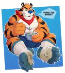  4_toes after_transformation anthro biped blush claws clothing clothing_transformation dialogue duo feet foot_fetish foot_focus foot_play footwear frosted_flakes hi_res inanimate_transformation jozzu kellogg&#039;s male male/male mascot sock_transformation socks soles speech_bubble toe_claws toes tony_the_tiger transformation 