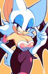  2023 5_fingers absurd_res anthro bare_shoulders bat breasts cleavage clothed clothing eyeshadow female fingers fur hi_res light_body light_skin makeup mammal nanobutts narrowed_eyes rouge_the_bat sega simple_background smile solo sonic_the_hedgehog_(series) white_body white_fur wings 